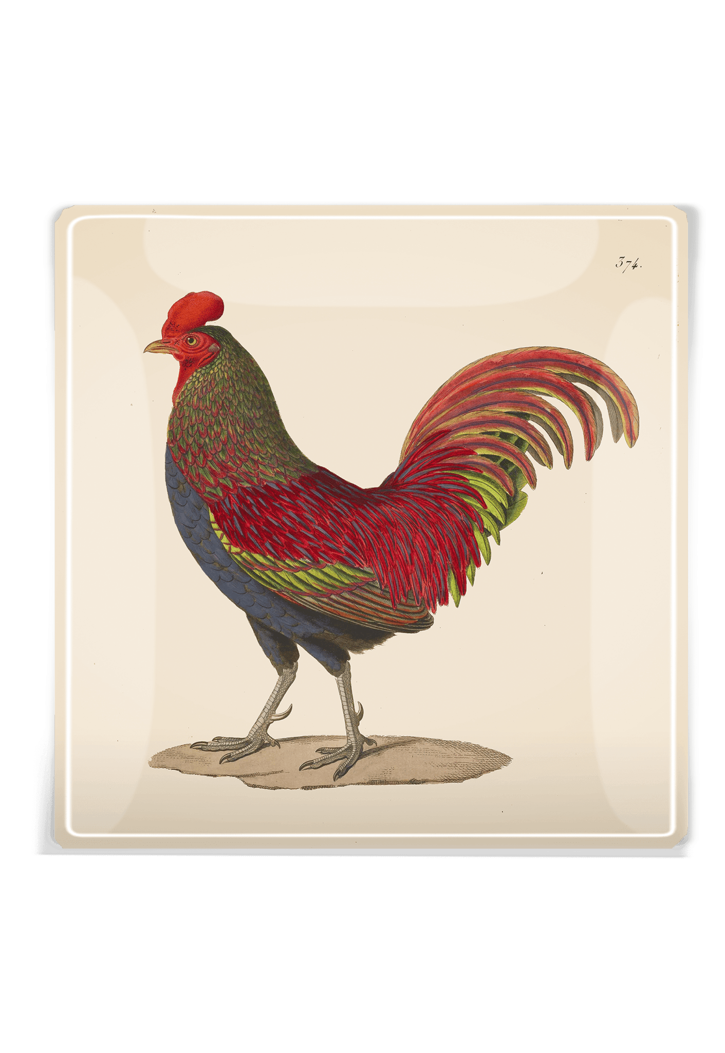 Early Bird Red Rooster Decoupage Glass Tray