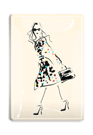 Polka Dot High Fashion Fashion Sketch Decoupage Glass Tray - Bensgarden.com