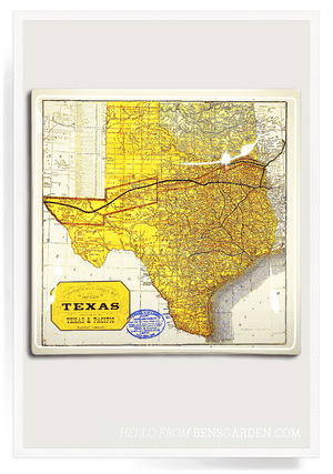 Vintage Texas State Map Decoupage Glass Tray - Bensgarden.com