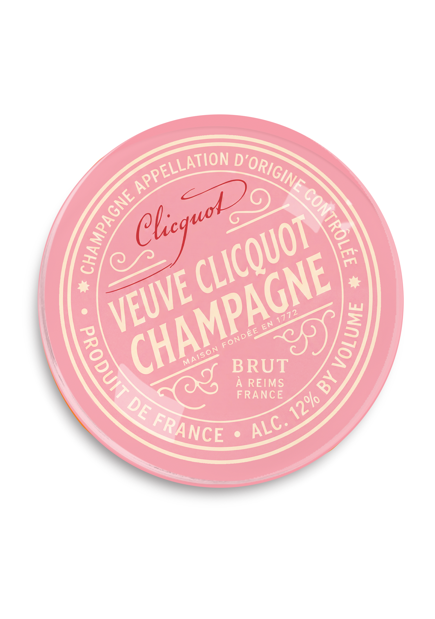 Veuve Cliciquot Champagne Rosé (Pink) Round Decoupage Tray