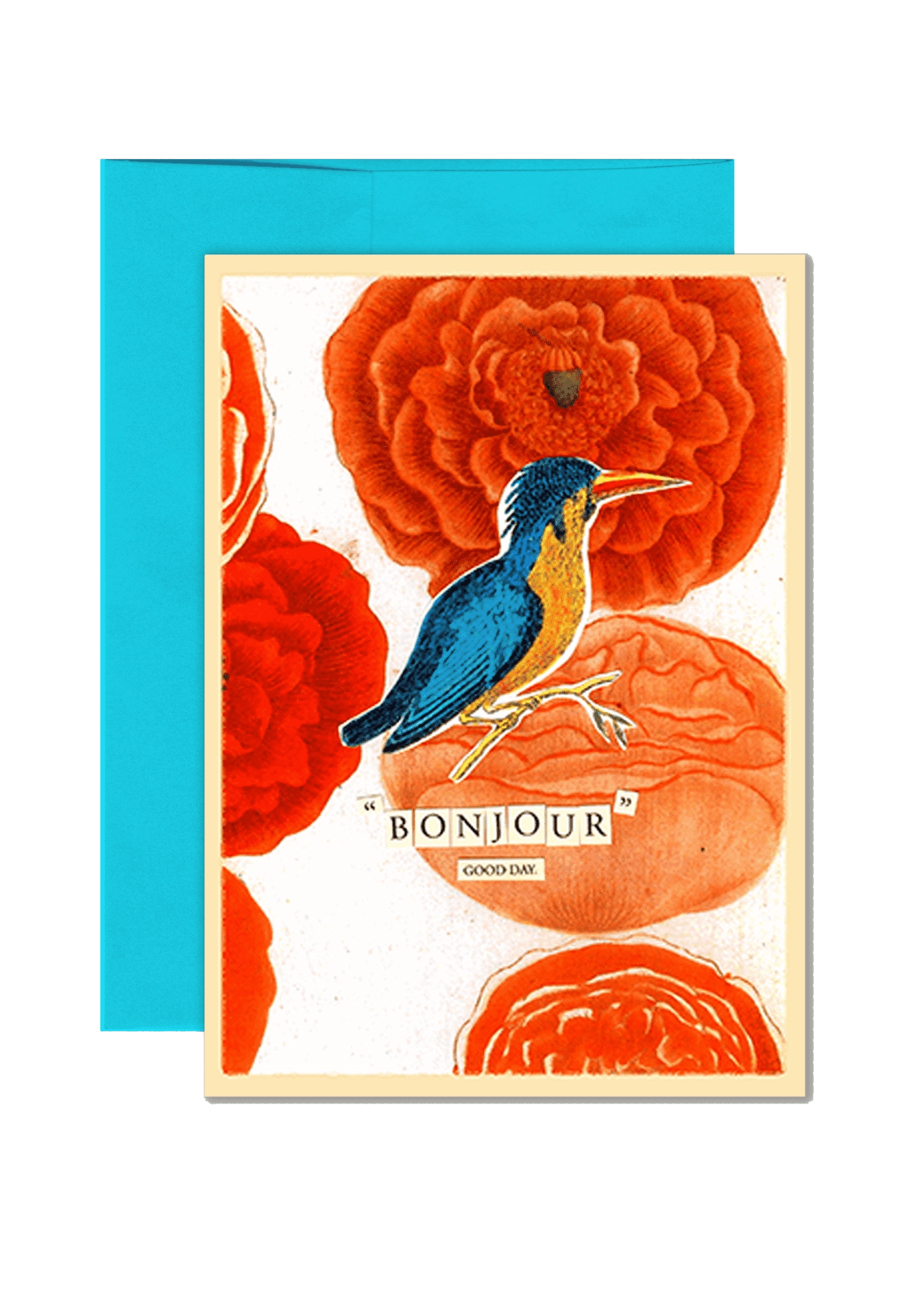 Bensgarden.com | Bonjour Bluebird Folded Greeting Card - Ben's Garden. Made in New York City.