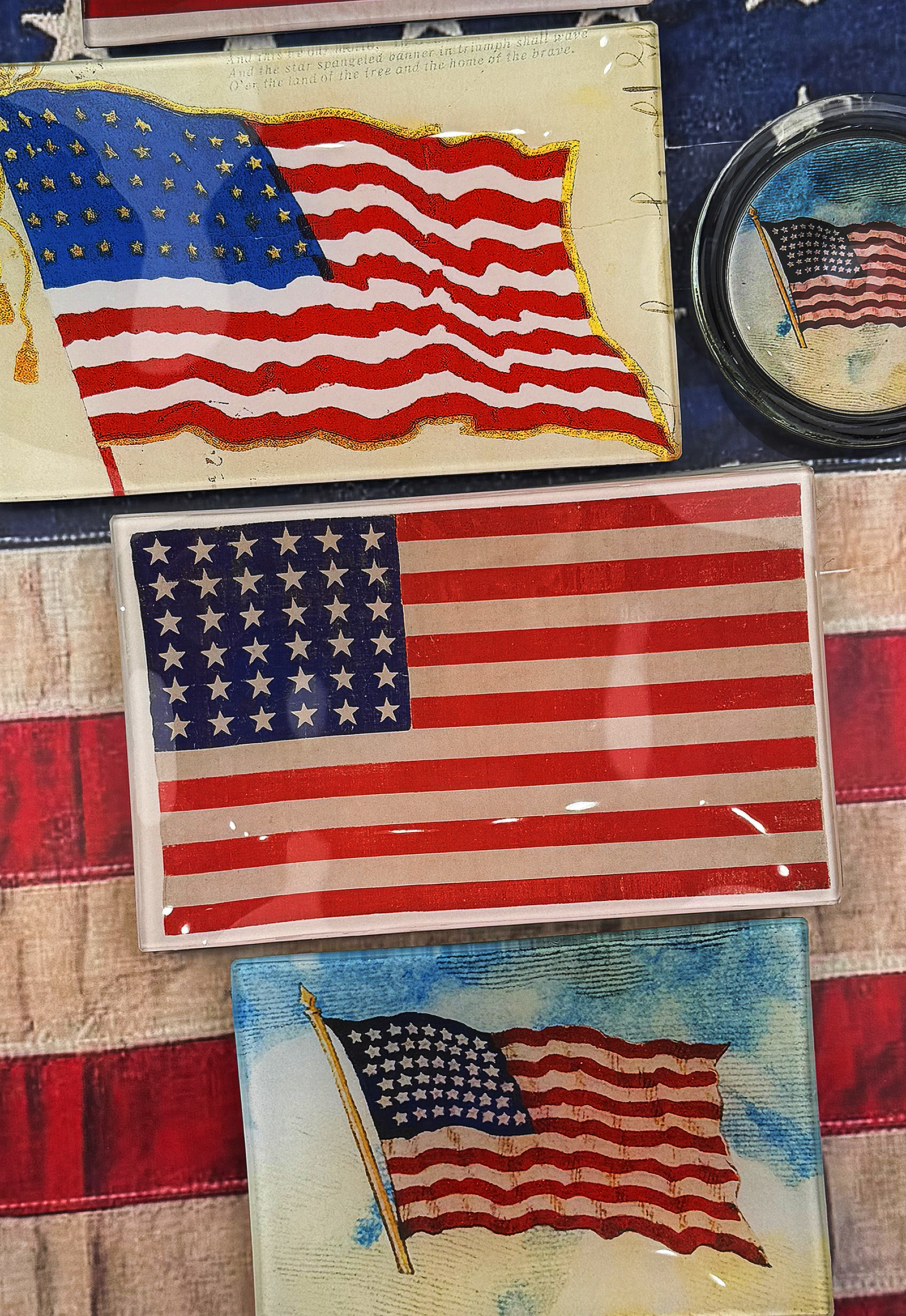 Star Spangled Banner American Flag Decoupage Glass Tray - Bensgarden.com