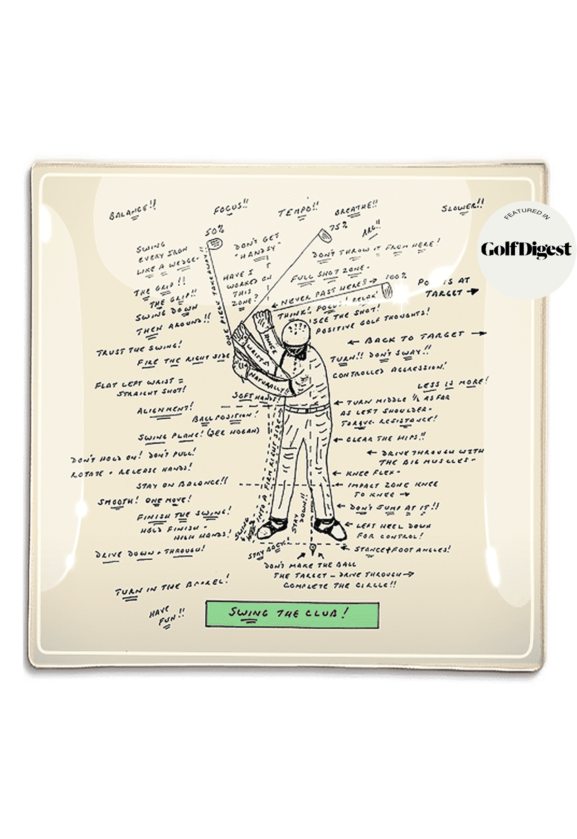 Golf Sketch Swing The Club Decoupage Glass Tray