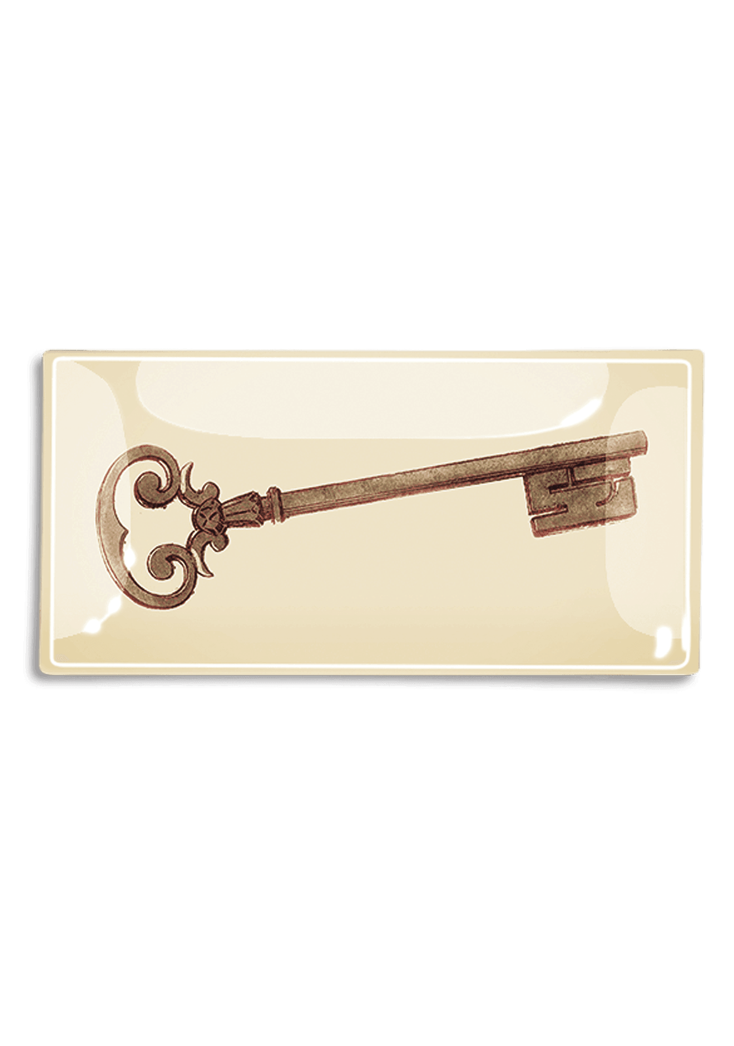 Antique Estate Key Decoupage Glass Tray