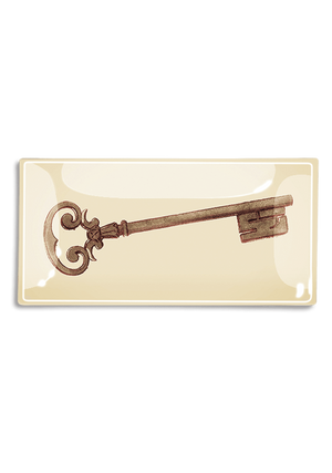 Antique Estate Key Decoupage Glass Tray