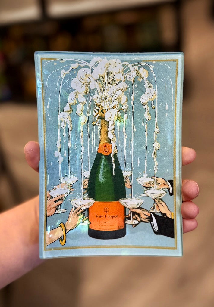 Veuve Clicquot Toast Decoupage Glass Tray | 6 Sizes
