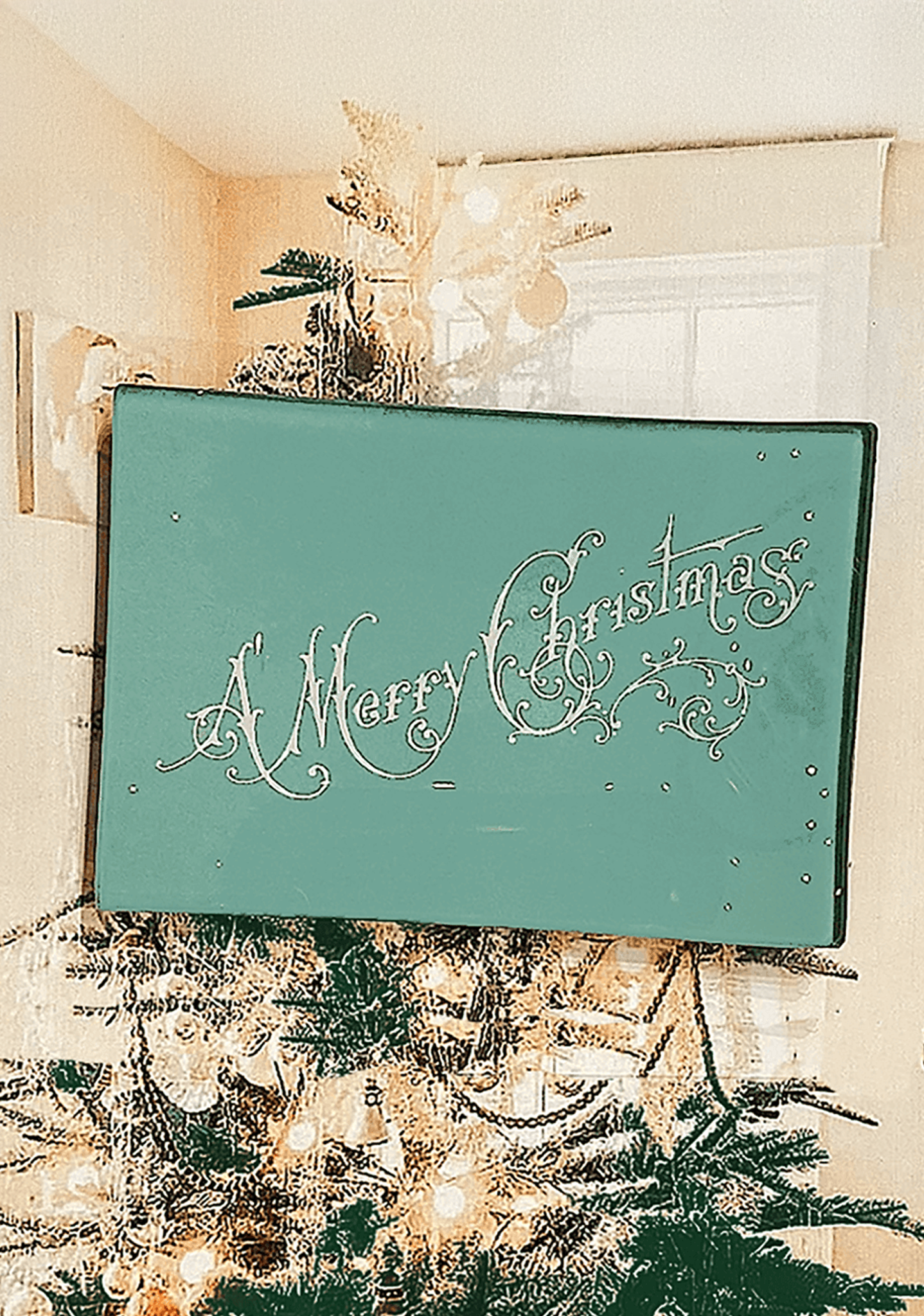 Vintage Mint Merry Christmas Script Decoupage Glass Tray - Bensgarden.com