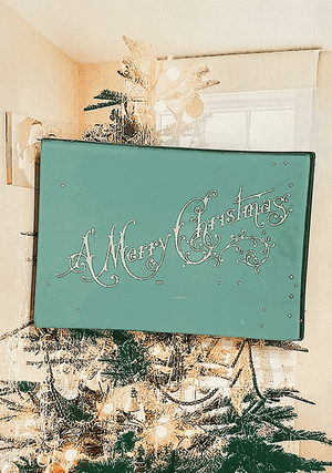 Vintage Mint Merry Christmas Script Decoupage Glass Tray