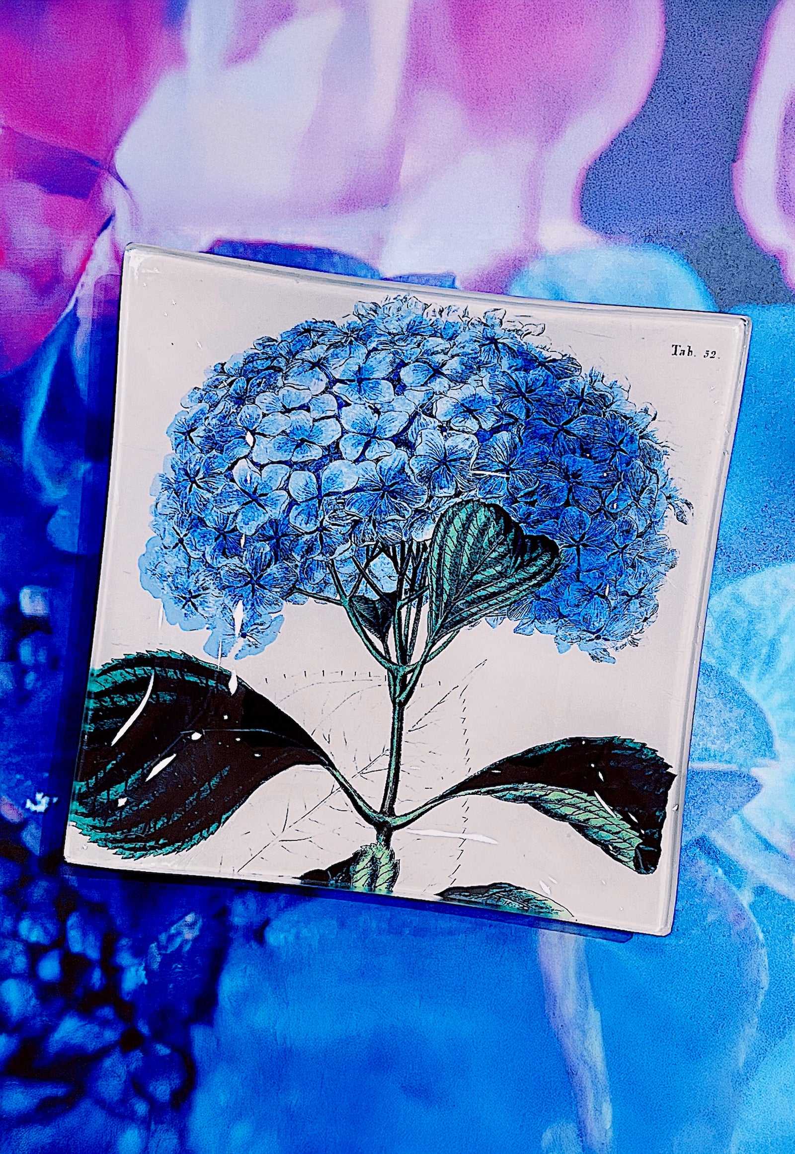 Blue Hydrangea Decoupage Glass Tray - Bensgarden.com