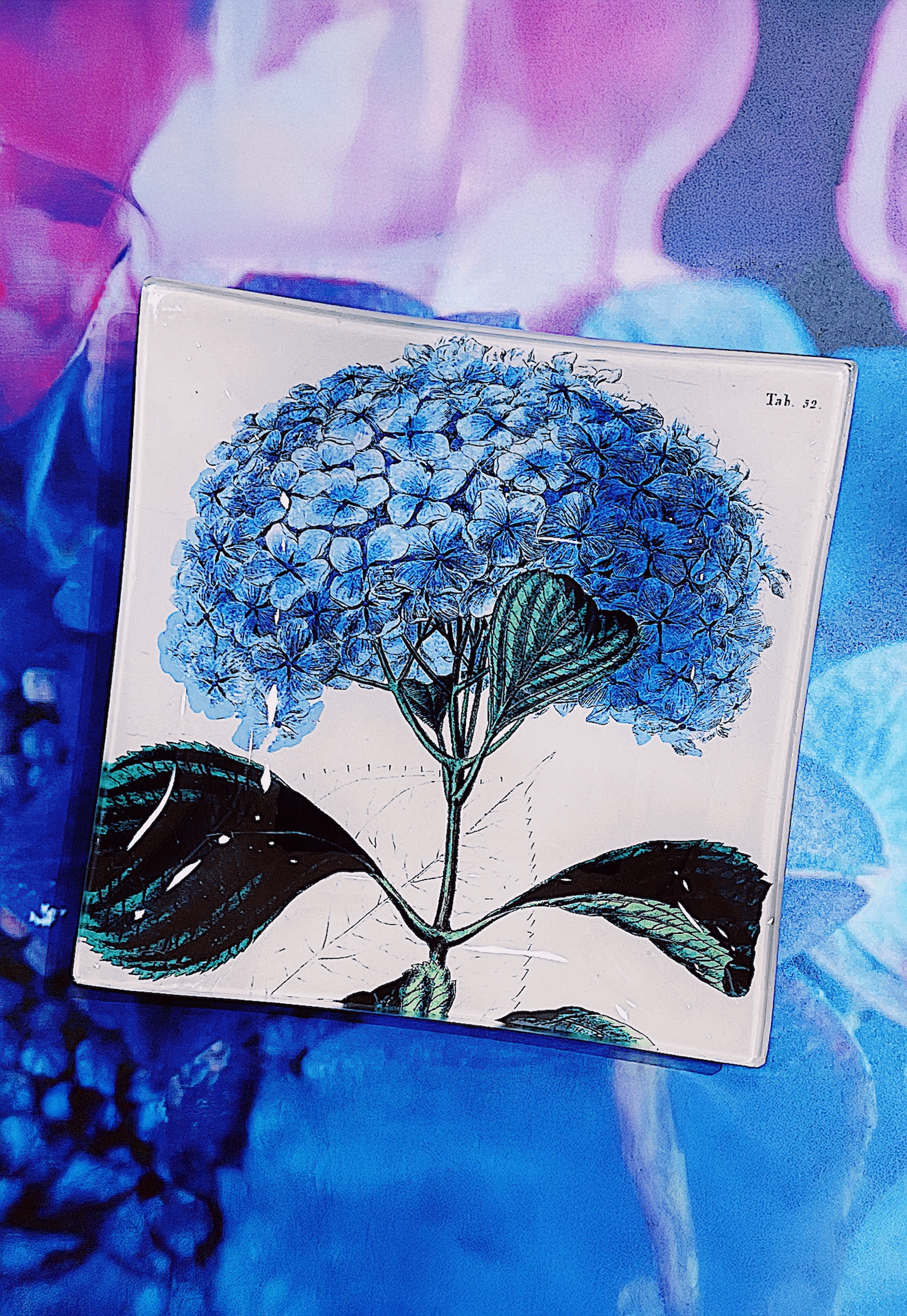 Blue Hydrangea Decoupage Glass Tray - Bensgarden.com