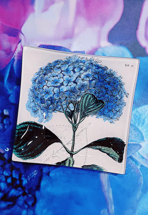 Blue Hydrangea Decoupage Glass Tray