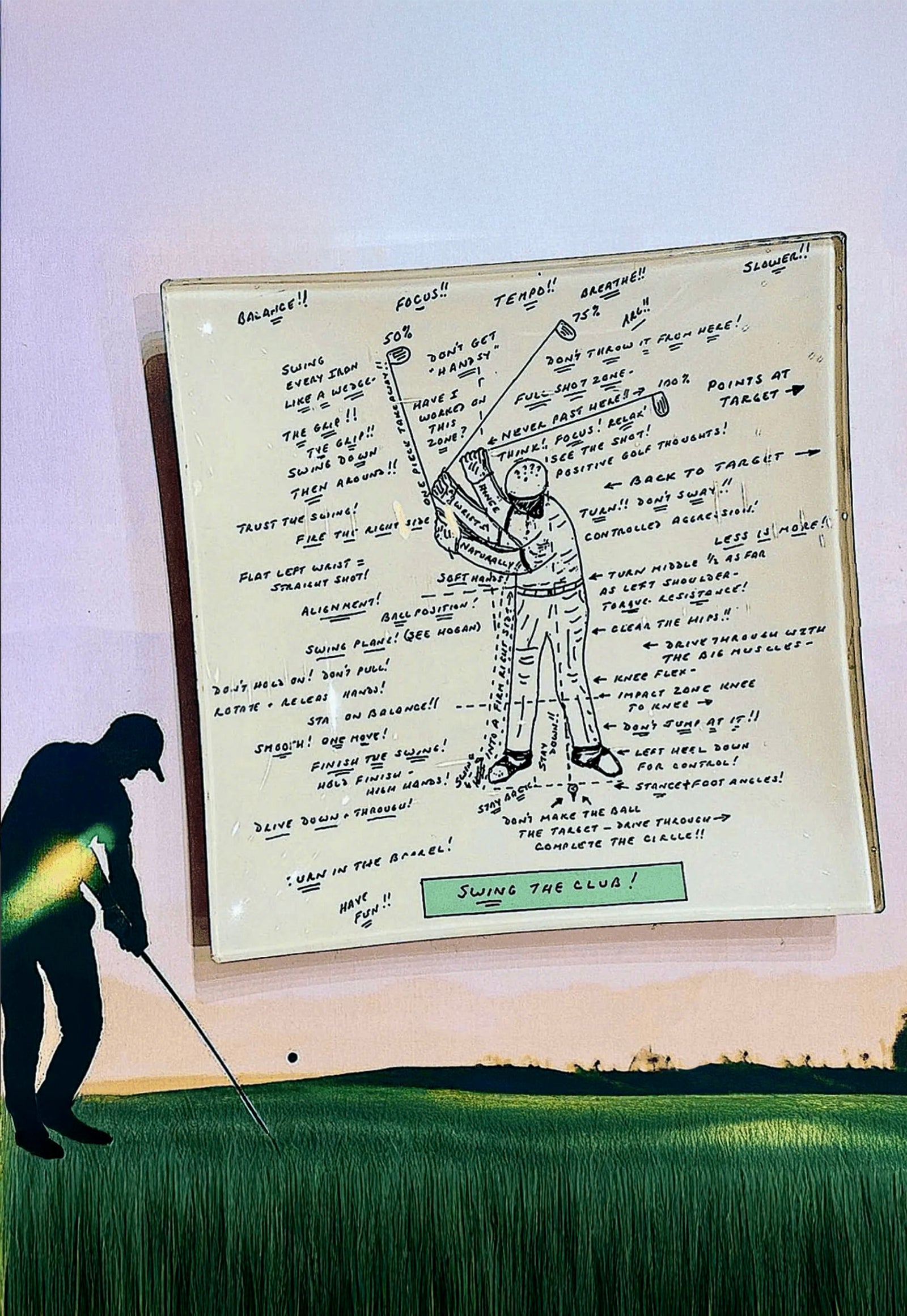 Golf Sketch Swing The Club Decoupage Glass Tray