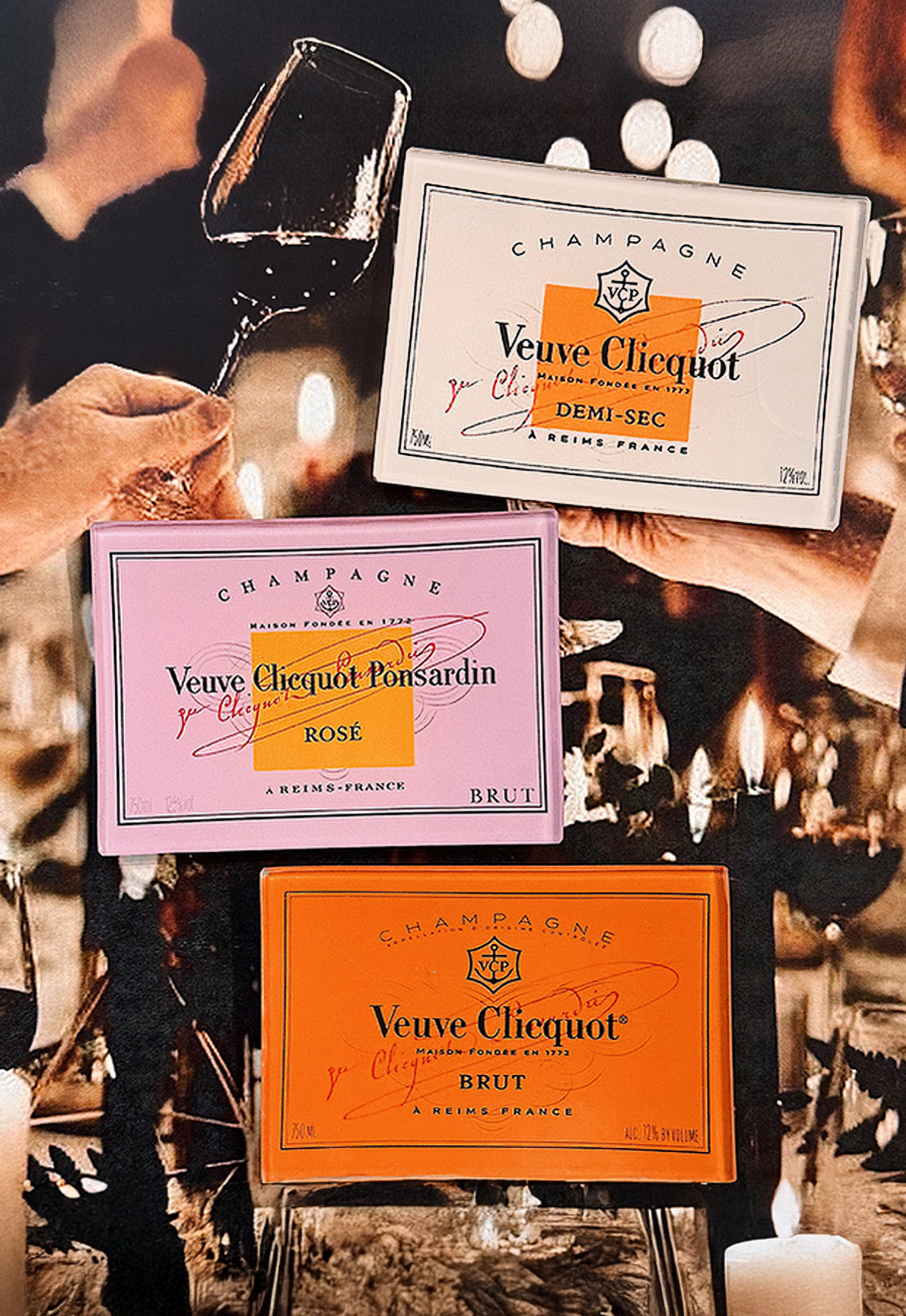 Vintage Veuve Clicquot Demi-Sec Decoupage Glass Tray