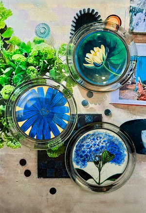 Blue Hydrangea 4" Round Glass Coaster