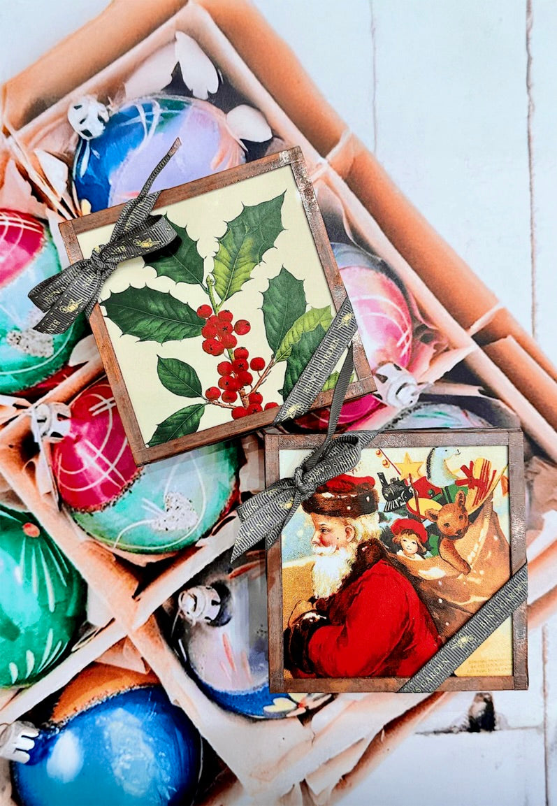 American Holly Holiday Copper & Glass Coaster, Set of 4