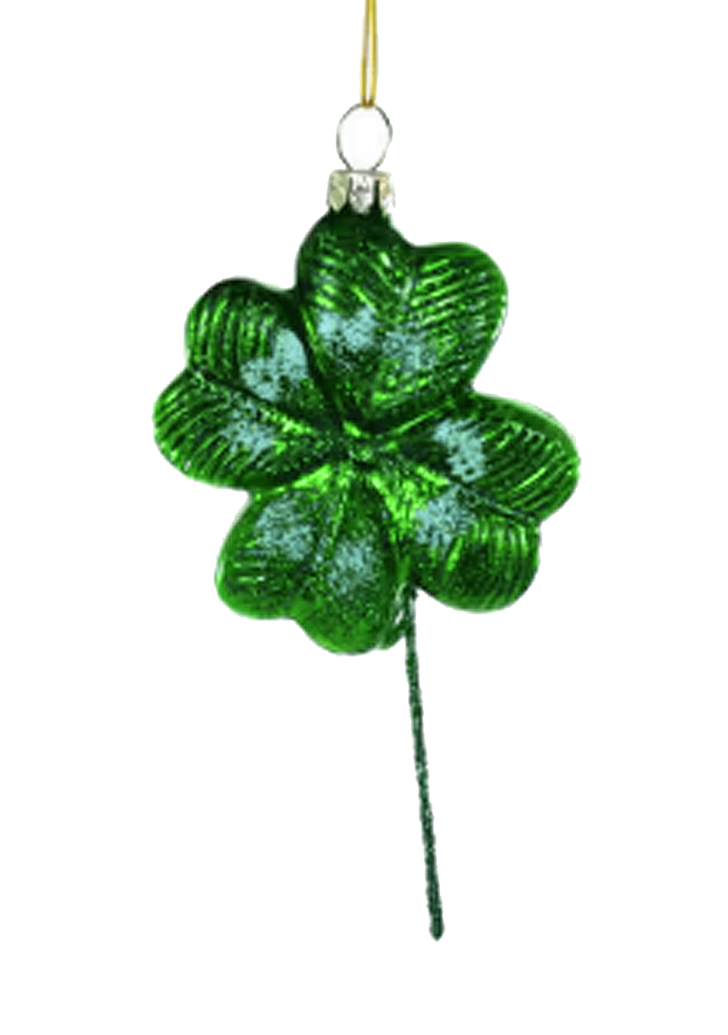 Green Glass and Glitter Flour-Leaf Clover Christmas Ornament