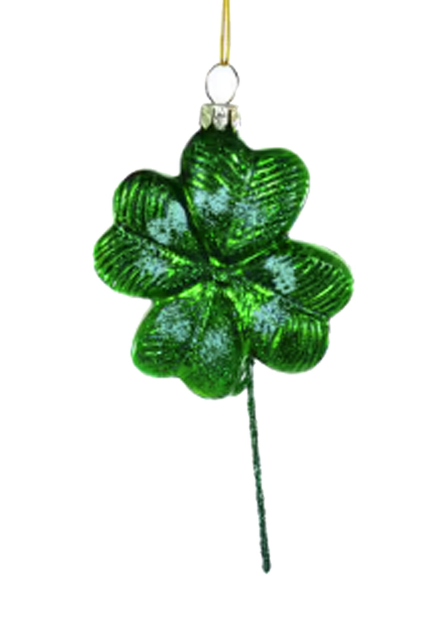 Green Glass and Glitter Flour-Leaf Clover Christmas Ornament