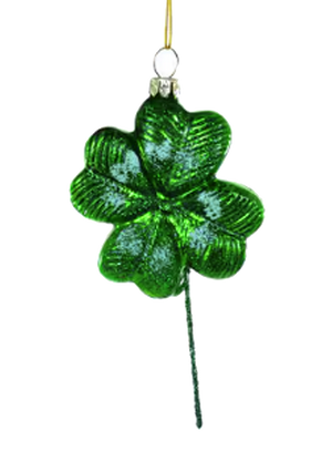 Green Glass and Glitter Flour-Leaf Clover Christmas Ornament