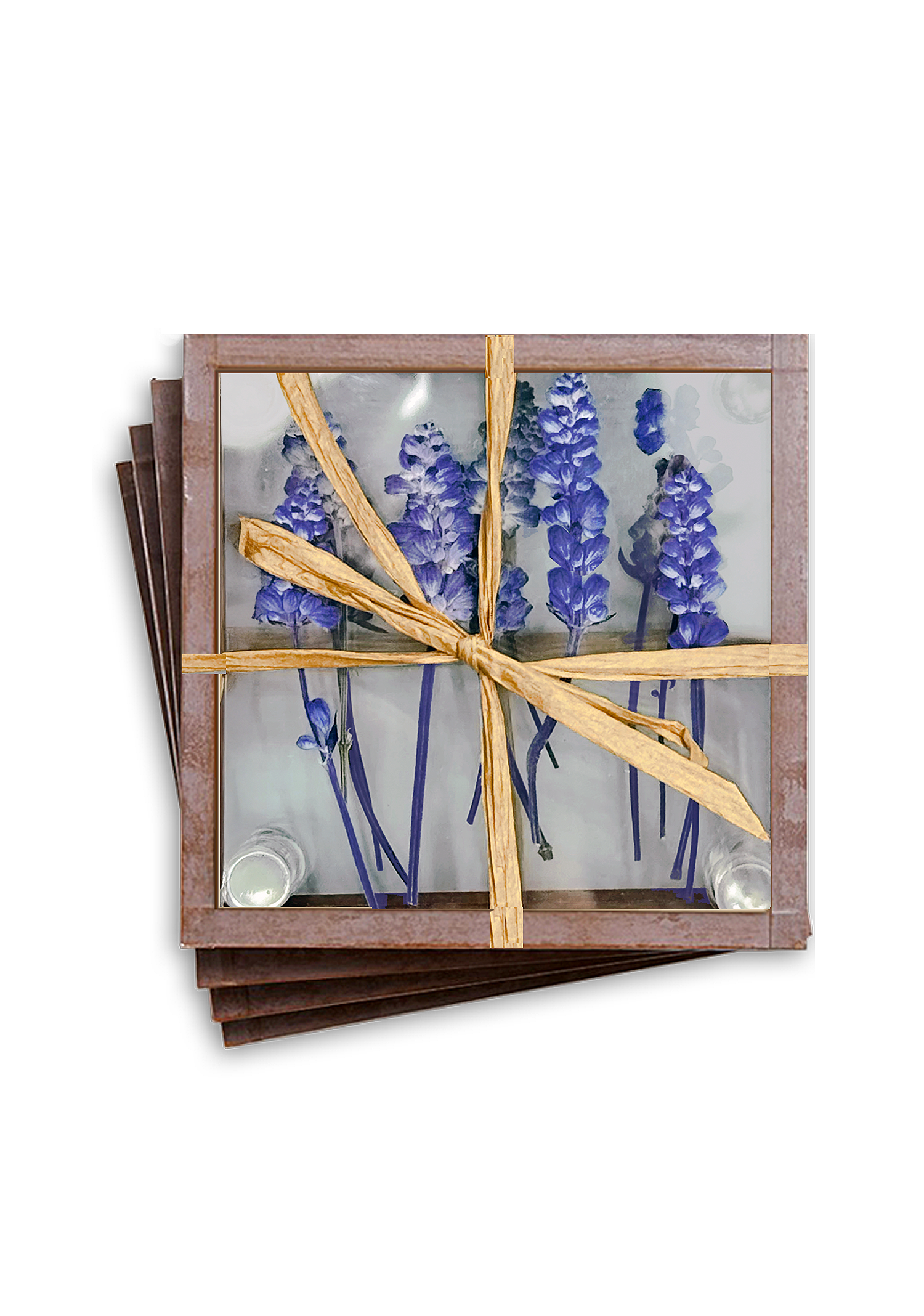 Pressed Flower Lavender Copper & Glass Coasters, Set/ 4