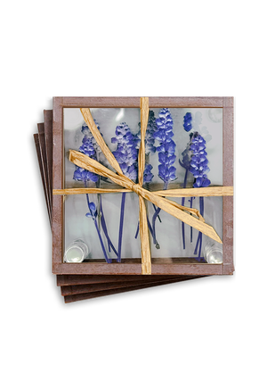 Pressed Flower Lavender Copper & Glass Coasters, Set/ 4