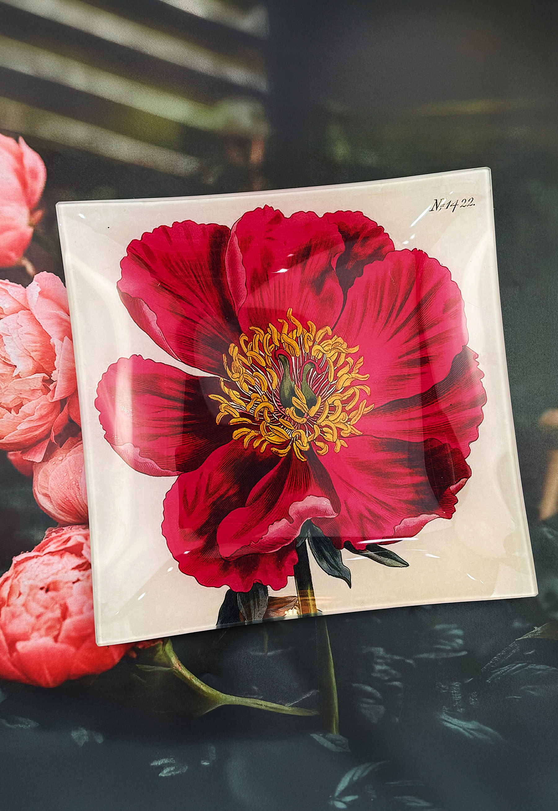 Crimson Japanese Peony Decoupage Tray