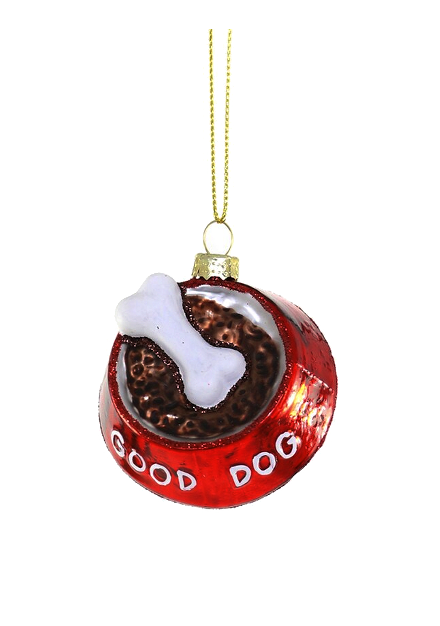 "Good Dog" Dog Bowl Glass Christmas Ornament