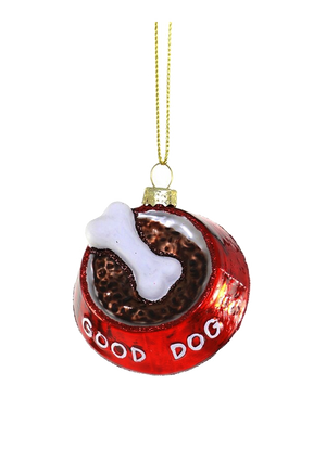 "Good Dog" Dog Bowl Glass Christmas Ornament