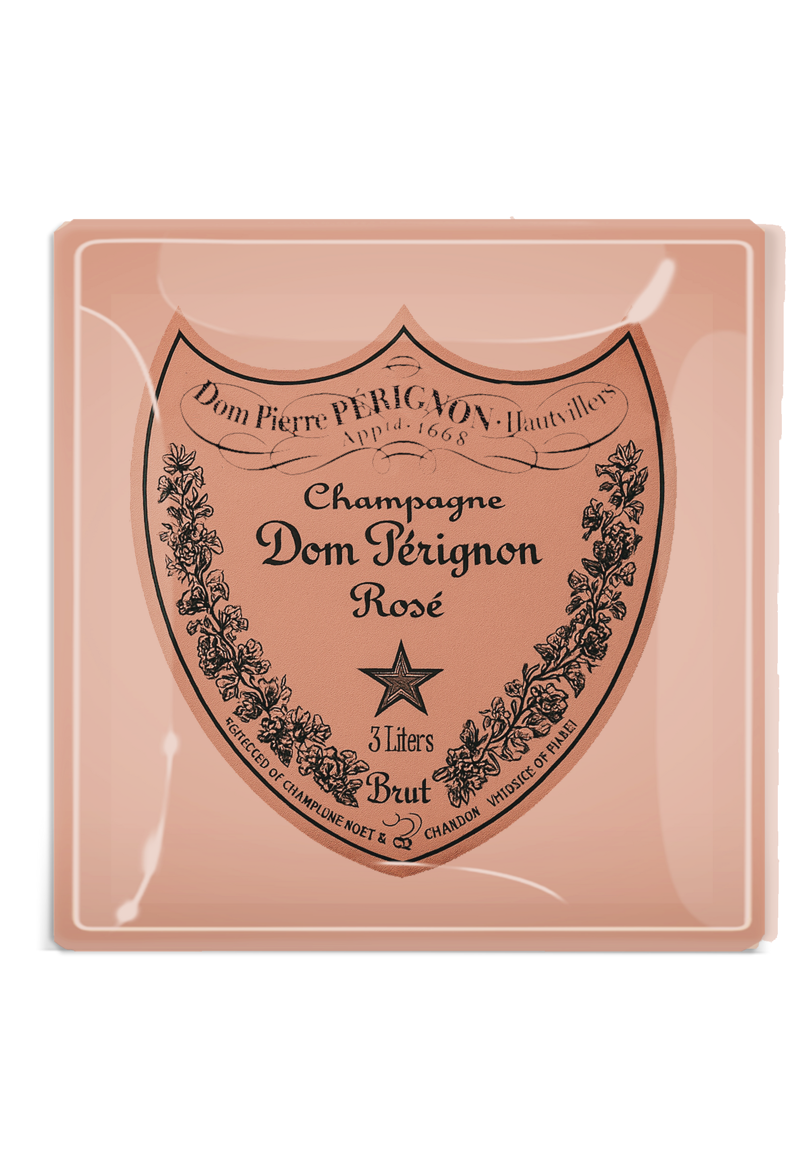 Vintage Dom Pérignon Rose Decoupage Glass Tray