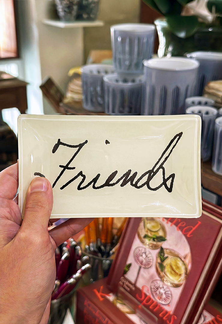 Antique Friends Script Decoupage Glass Tray