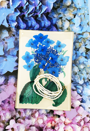 Blue Lace Hydrangea Decoupage Glass Tray