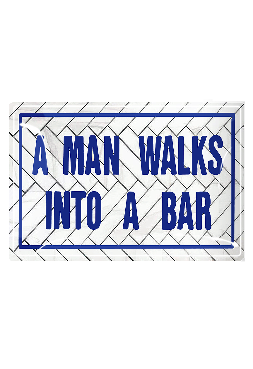 A Man Walks Into A Bar Decoupage Glass Tray
