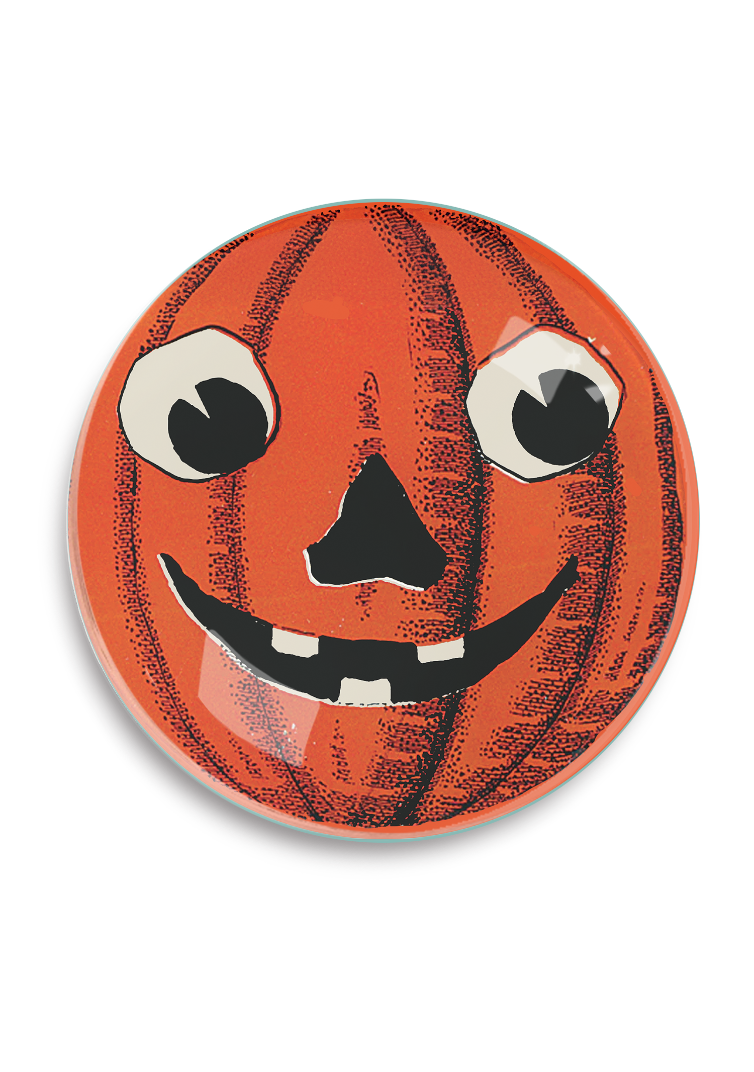 Peekaboo Pumpkin Round Decoupage Glass Tray