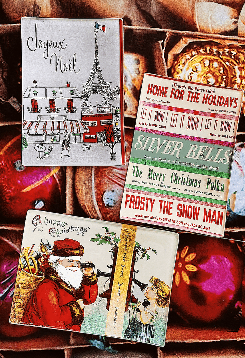 A Happy Christmas By Telephone Decoupage Glass Tray