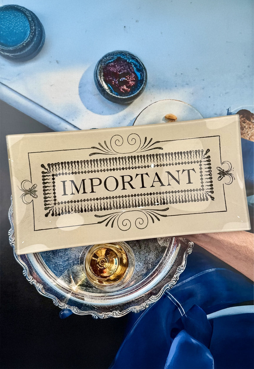 Important Stamp Decoupage Glass Tray