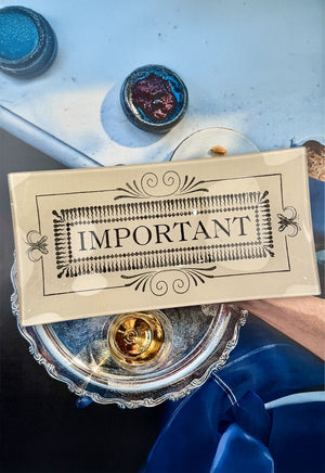 Important Stamp Decoupage Glass Tray