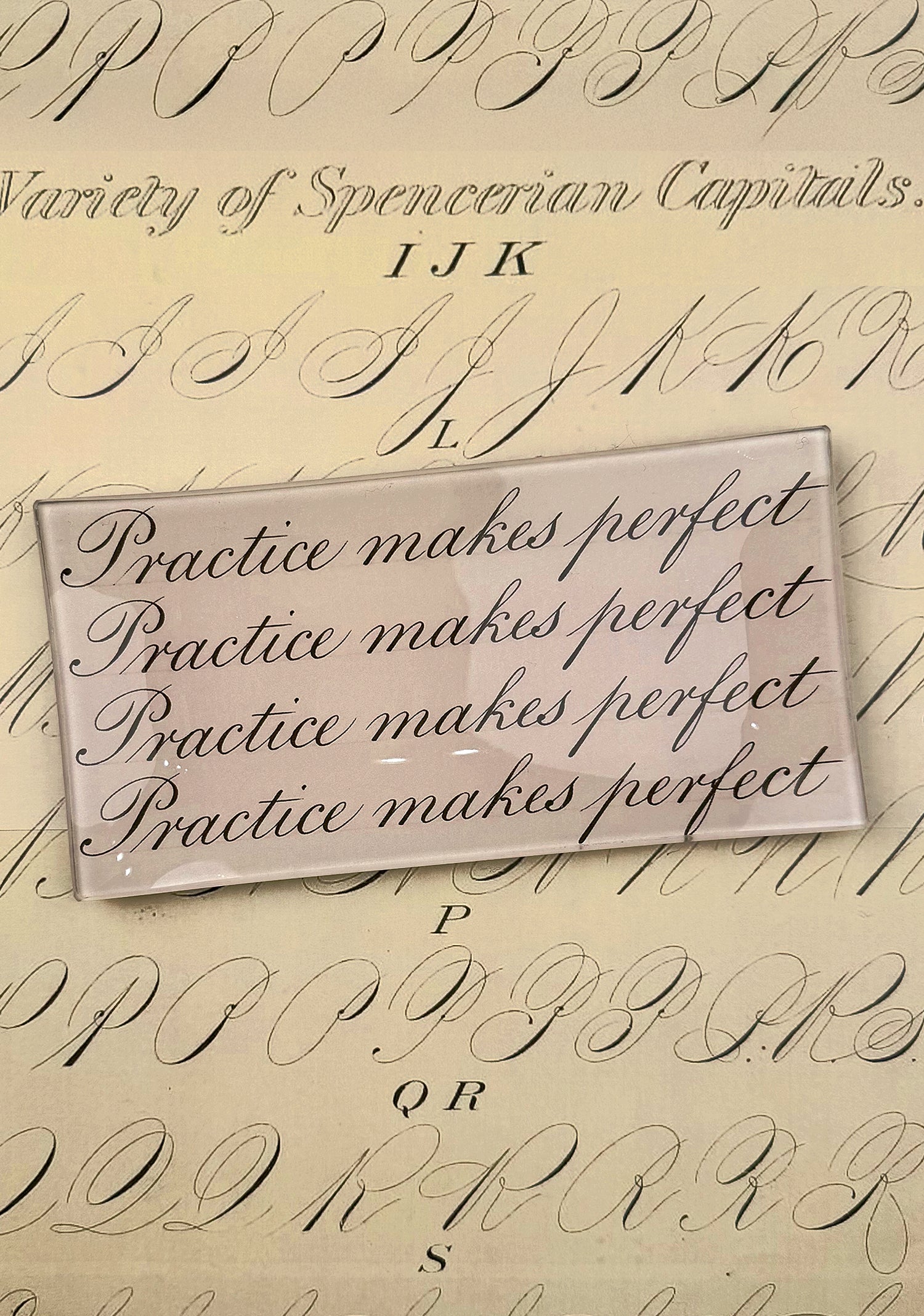 Practice Makes Perfect Cursive Decoupage Glass Tray