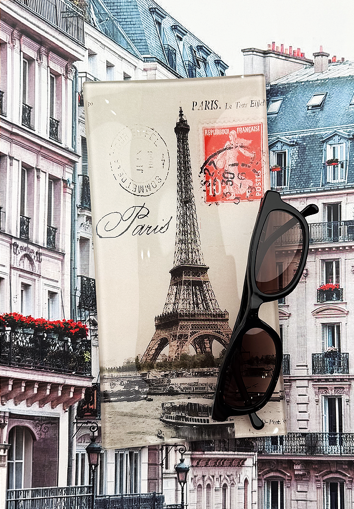 Paris La Tour Eiffel Red Stamp Glass Decoupage Tray