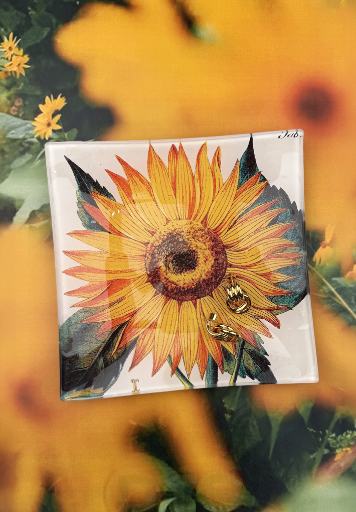 Sunflower Decoupage Glass Tray