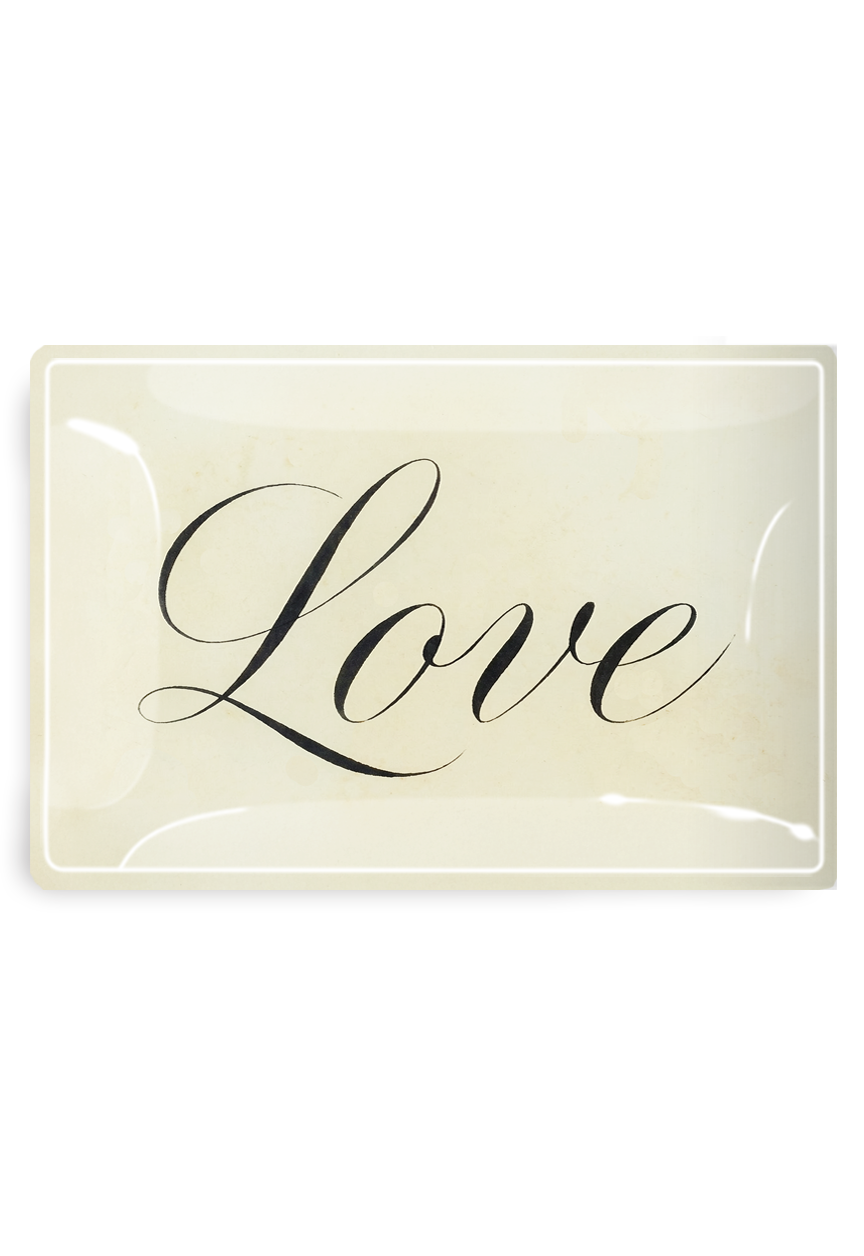 Romantic Love Script Decoupage Glass Tray