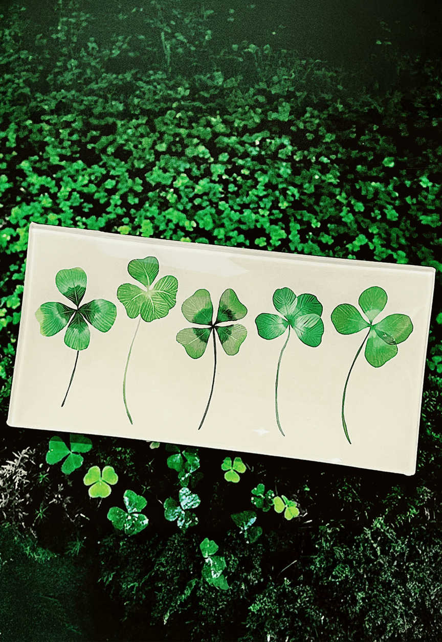 Five Lucky Clovers Decoupage Glass Tray - Bensgarden.com