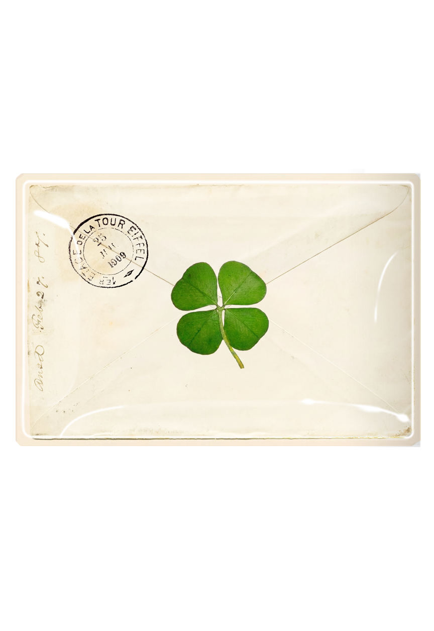 Pressed Clover French Envelope Decoupage Glass Tray - Ben's Garden