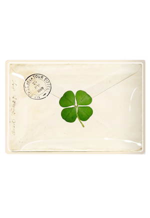 Pressed Clover French Envelope Decoupage Glass Tray