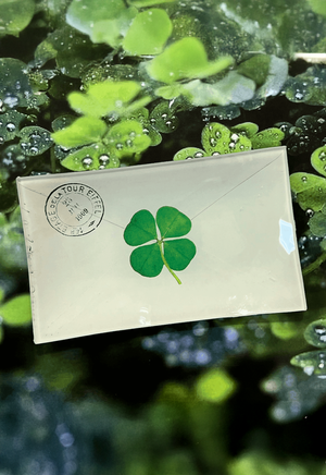 Pressed Clover French Envelope Decoupage Glass Tray