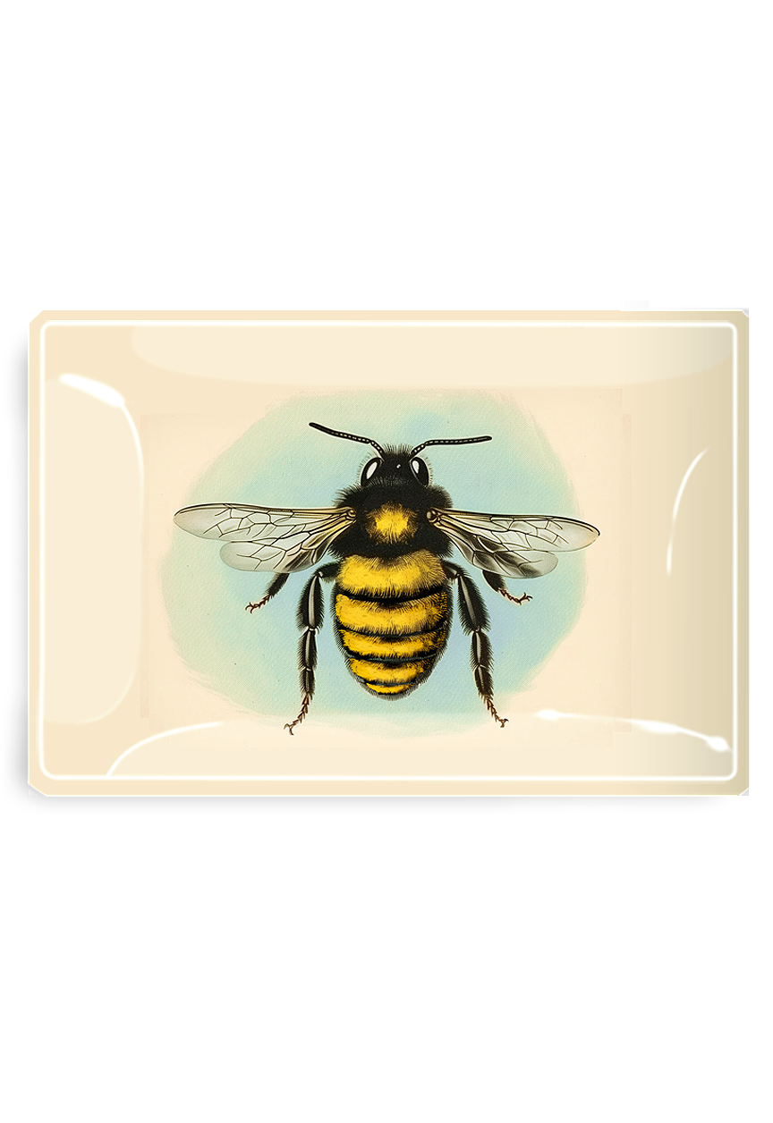 Blue Sky Golden Honeybee Decoupage Glass Tray