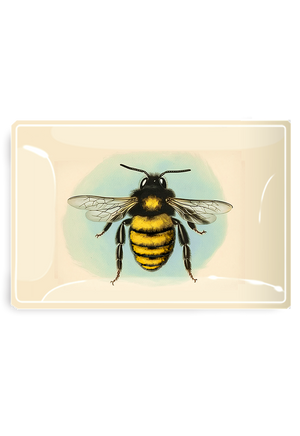 Blue Sky Golden Honeybee Decoupage Glass Tray