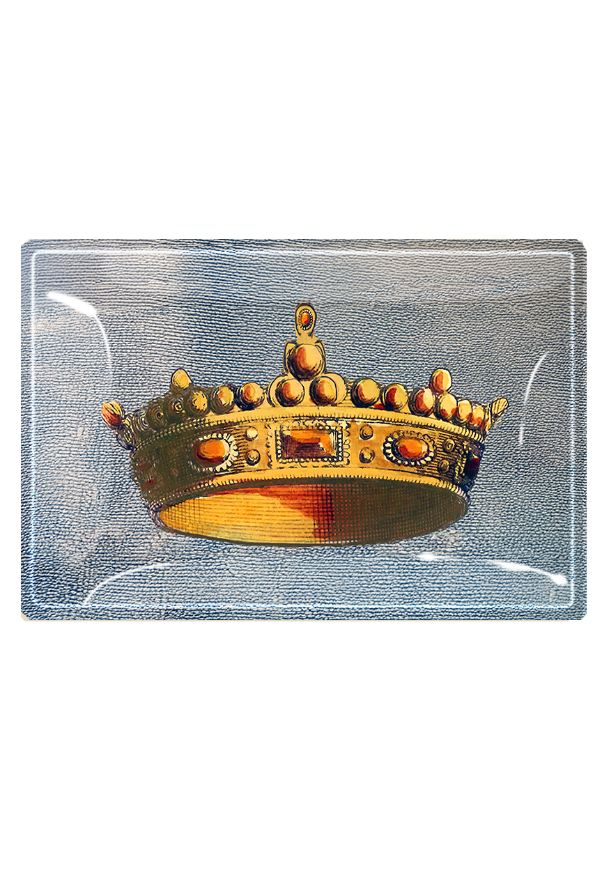 Vintage Italian Crown Decoupage Glass Tray
