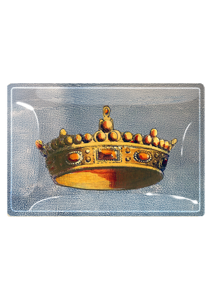 Vintage Italian Crown Decoupage Glass Tray