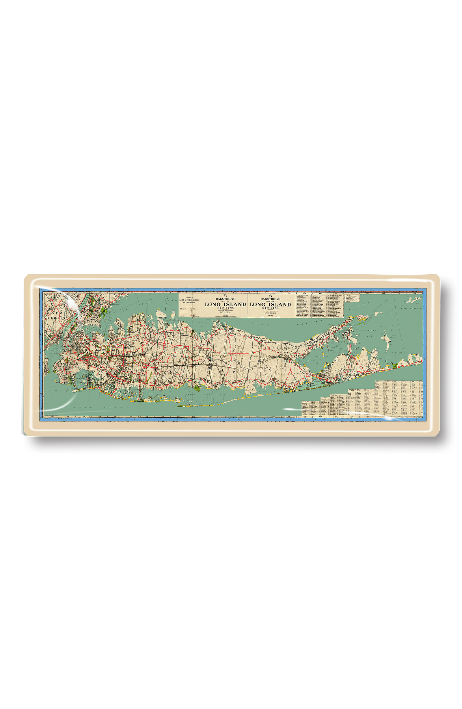 Vintage Long Island Hagstrom's Map Decoupage Glass Tray