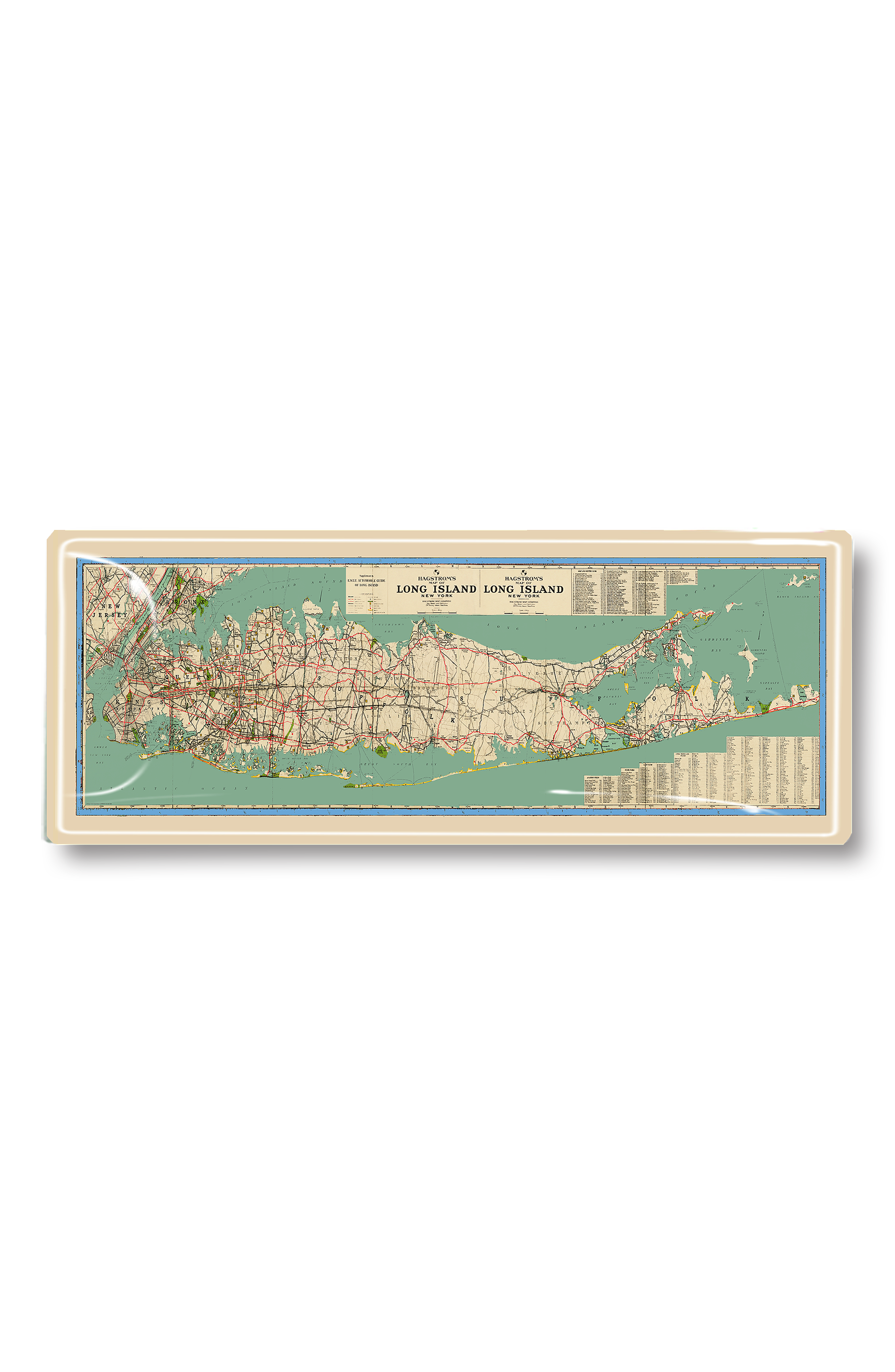 Vintage Long Island Hagstrom's Map Decoupage Glass Tray