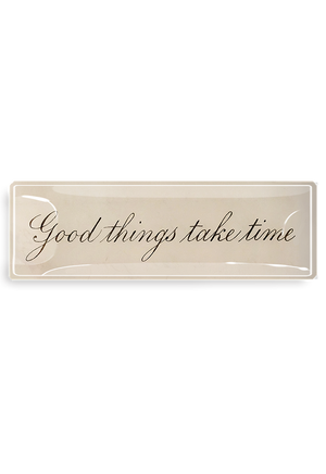 Good Things Take Time Cursive Decoupage Glass Tray